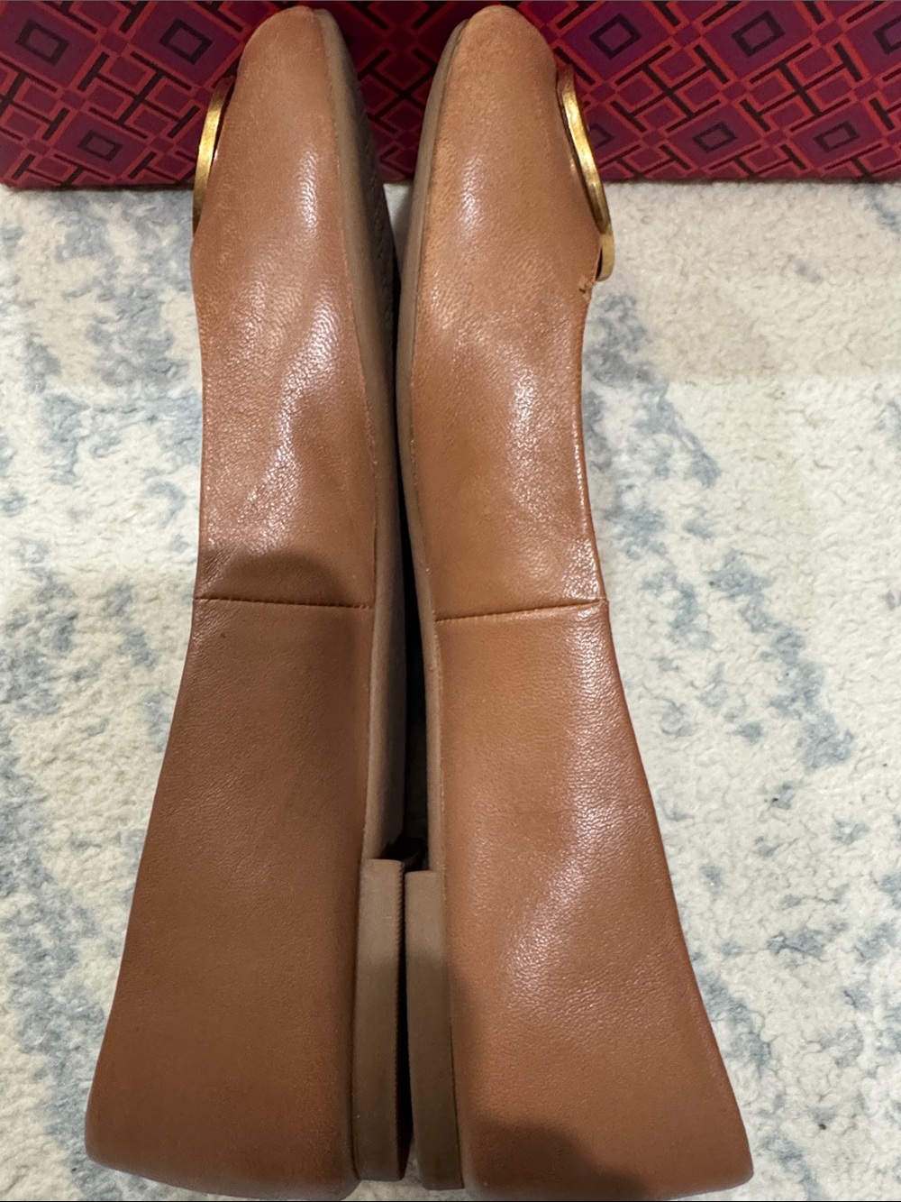 Tory Burch Tan Leather Logo Benton Ballet Flat with Gold Medallion - Picture 7 of 9